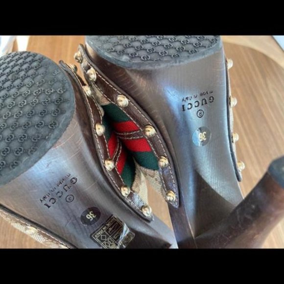 Gucci GG Monogram Canvas Horsebit Wood Platform Mules EU 36 - Picture 4 of 6
